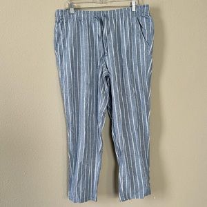 Serra linen cotton pant Large women’s blue with white vertical stripes